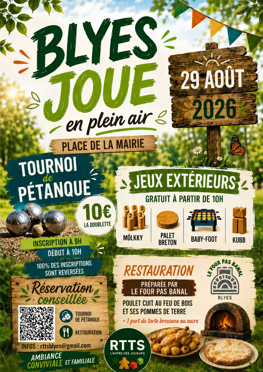 Blyes joue en plein air 2026 Concours pétanque Sauvage Mairie Blyes Four à pain